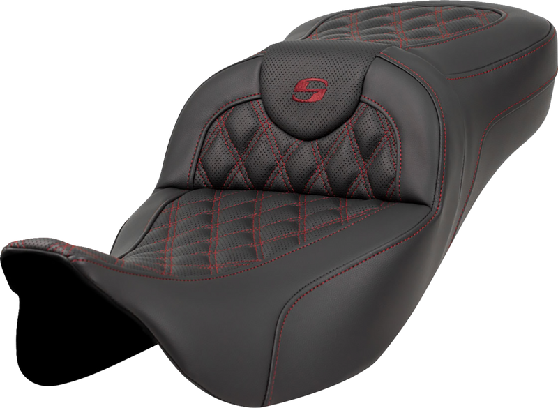 SADDLEMEN Extended Reach Roadsofa Seat - Lattice Stitch - Burgundy Stitch - without Backrest - FL '08-'23 - A808-07B-184BUR - PartsOutlet.com.au