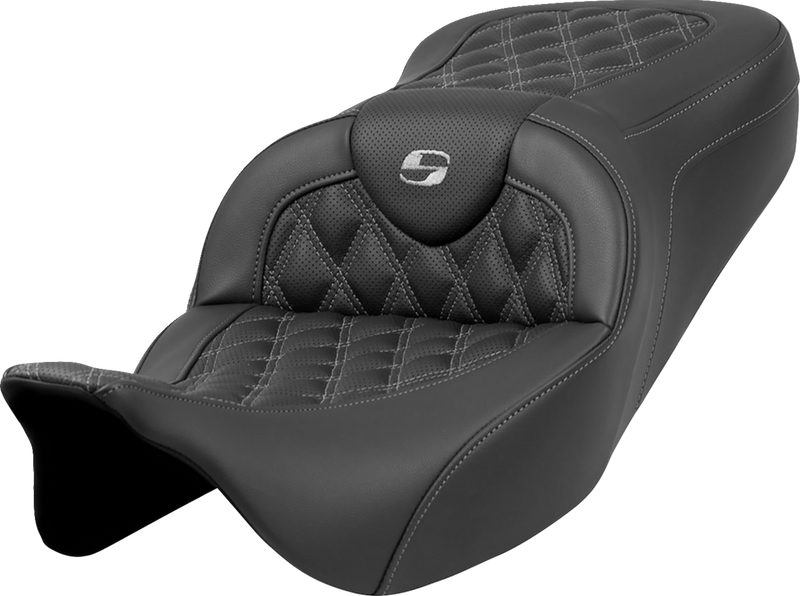 SADDLEMEN Roadsofa Seat - Lattice Stitch - Dark Gray Stitch - without Backrest - FLH/FLT '08-'23 - A808-07B-182GRE - PartsOutlet.com.au