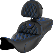 SADDLEMEN Roadsofa Seat - with Backrest - Blue Stitch - FL '08-'23 A808-07R-182BLU - PartsOutlet.com.au