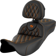 SADDLEMEN Roadsofa Seat - with Backrest - Orange Stitch - FL '08-'23 A808-07R-182ORA - PartsOutlet.com.au