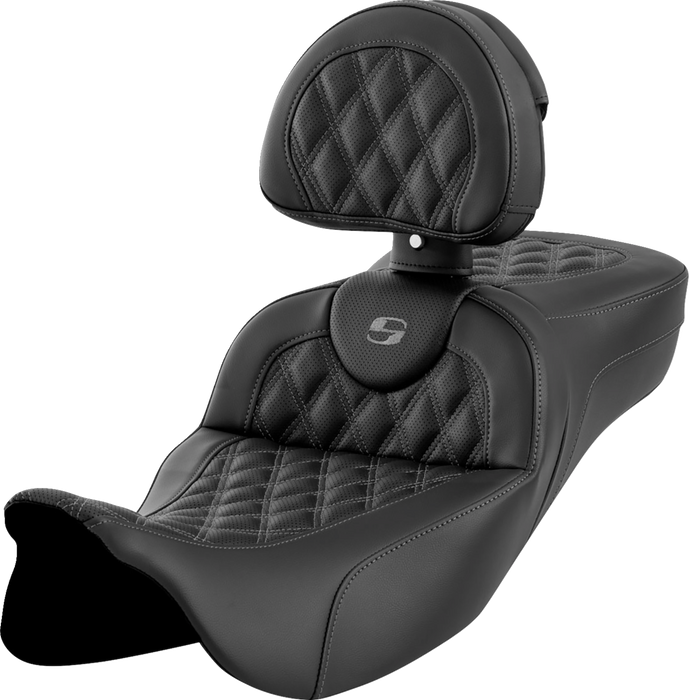 SADDLEMEN Roadsofa Seat - with Backrest - Dark Gray Stitch - FL '08-'23 A808-07R-182GRE - PartsOutlet.com.au