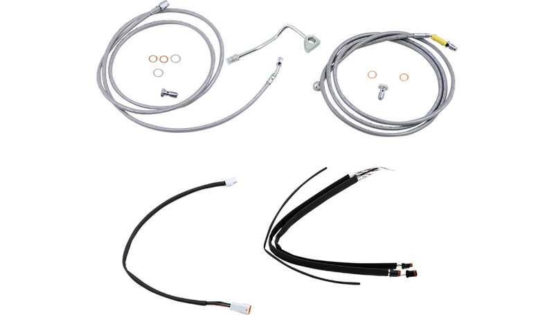 BURLY BRAND Handlebar Cable/Brake Line Kit - Complete - 15" Ape Hanger Handlebars - Stainless Steel - Harley-Davidson '17-'20 - B30-1233
