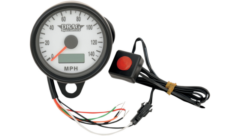 DRAG SPECIALTIES 2.4" MPH Programmable Mini Electronic Speedometer with Odometer/Tripmeter - Matte Black - White Face - Harley-Davidson '86-'03 - 21-6893BDSWNU