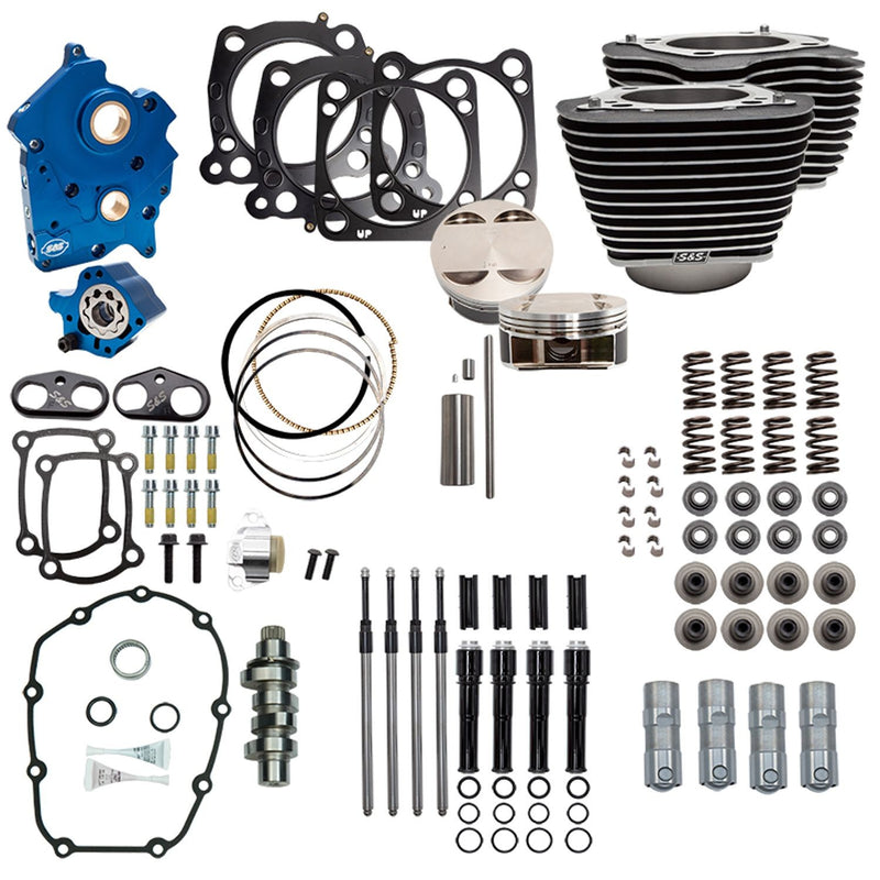 S&S CYCLE Power Package - 124" CI Oil Cooled, Chain Drive with Highlighted Fins and Black Pushrod tubes for 107" M8 Harley-Davidson '17-'23 - 310-1056B