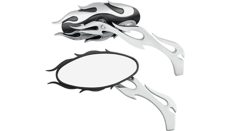 DRAG SPECIALTIES Flame Oval Mirror - 6" Black/Chrome - 76826