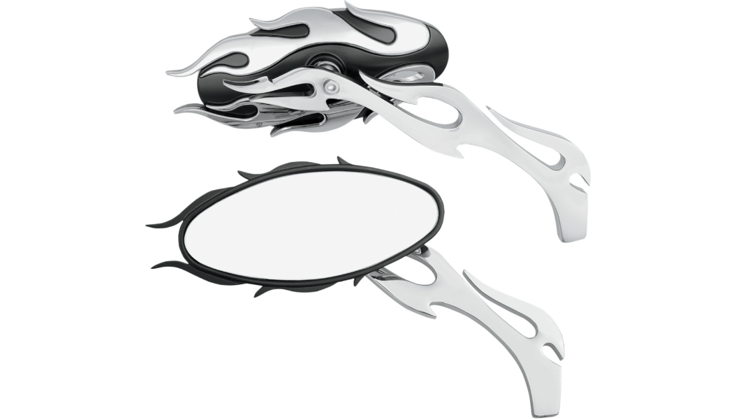 DRAG SPECIALTIES Flame Oval Mirror - 6" Black/Chrome 76826