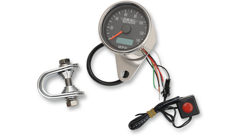 DRAG SPECIALTIES 2.4" MPH Programmable Mini Electronic Speedometer with Odometer/Tripmeter - Polished - Black Face - Harley-Davidson '86-'03 - 21-6893DSNU