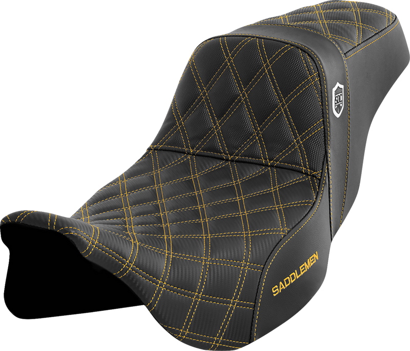 SADDLEMEN Pro Series SDC Performance Seat - without Backrest - Gold Stitch - FLH/FLT '08-'23 - SC80807GOL - PartsOutlet.com.au