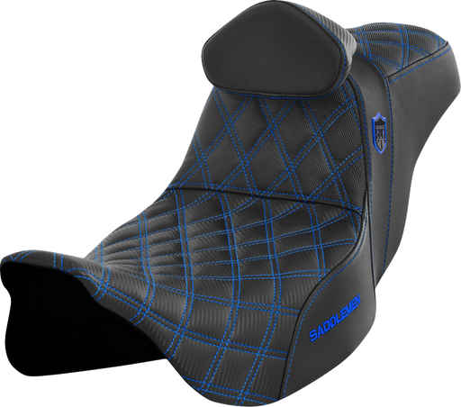 SADDLEMEN Pro Series SDC Performance Seat - with Backrest - Blue Stitch - FLH/FLT '08-'23 - SC80807BLURT - PartsOutlet.com.au