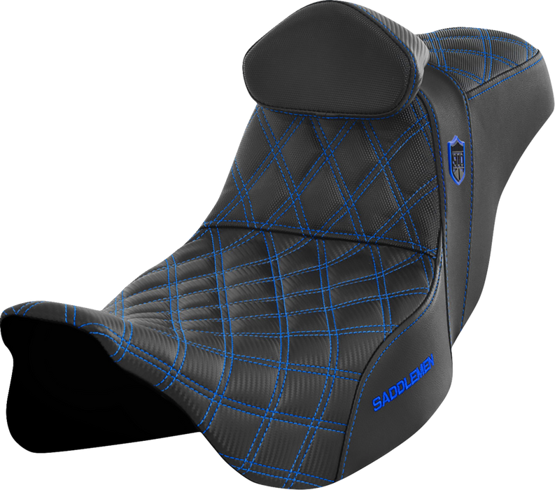 SADDLEMEN Pro Series SDC Performance Seat - with Backrest - Blue Stitch - FLH/FLT '08-'23 - SC80807BLURT - PartsOutlet.com.au