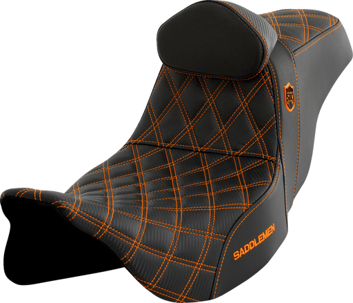 SADDLEMEN Pro Series SDC Performance Seat - with Backrest - Orange Stitch - FLH/FLT '08-'23 - SC80807ORART - PartsOutlet.com.au