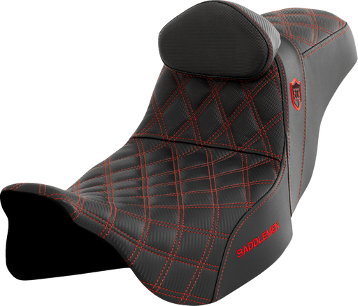 SADDLEMEN Pro Series SDC Performance Seat - with Backrest - Red Stitch - FLH/FLT '08-'23 - SC80807REDRT - PartsOutlet.com.au