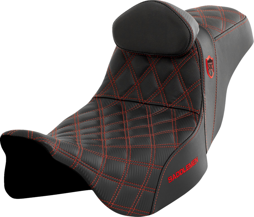 SADDLEMEN Pro Series SDC Performance Seat - with Backrest - Red Stitch - FLH/FLT '08-'23 - SC80807REDRT - PartsOutlet.com.au