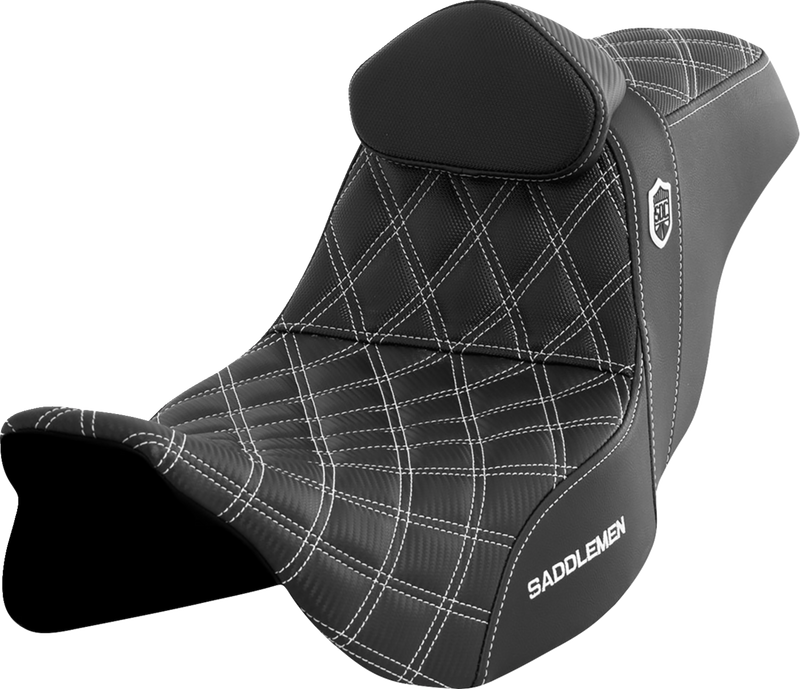 SADDLEMEN Pro Series SDC Performance Seat - with Backrest - White Stitch - FLH/FLT '08-'23 - SC80807WHIRT - PartsOutlet.com.au