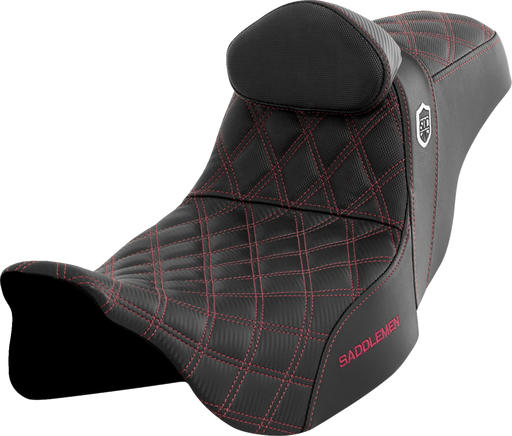 SADDLEMEN Pro Series SDC Performance Seat - with Backrest - Wine Berry Stitch - FLH/FLT '08-'23 - SC80807WINRT - PartsOutlet.com.au