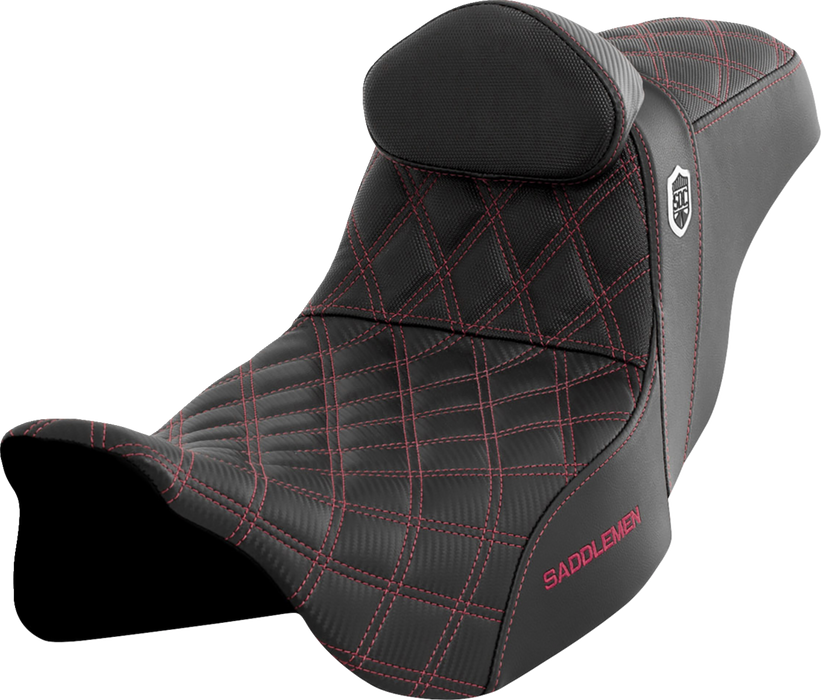 SADDLEMEN Pro Series SDC Performance Seat - with Backrest - Wine Berry Stitch - FLH/FLT '08-'23 - SC80807WINRT - PartsOutlet.com.au