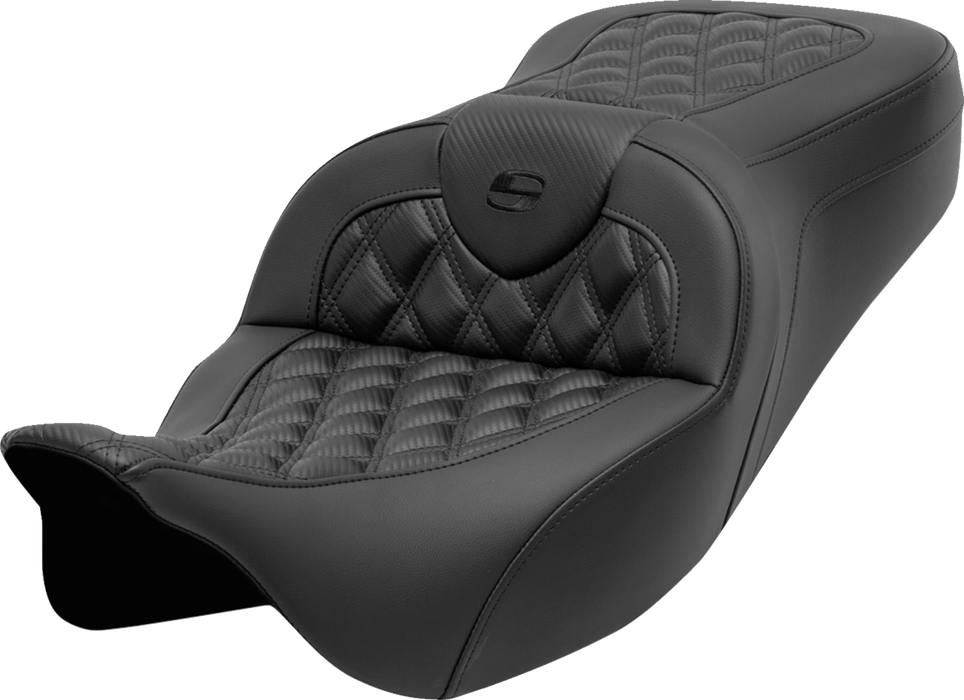 SADDLEMEN Roadsofa Seat - without Backrest - Lattice Stitch - Carbon Fiber - FL' 08-'23 - 808-07CF-182 - PartsOutlet.com.au