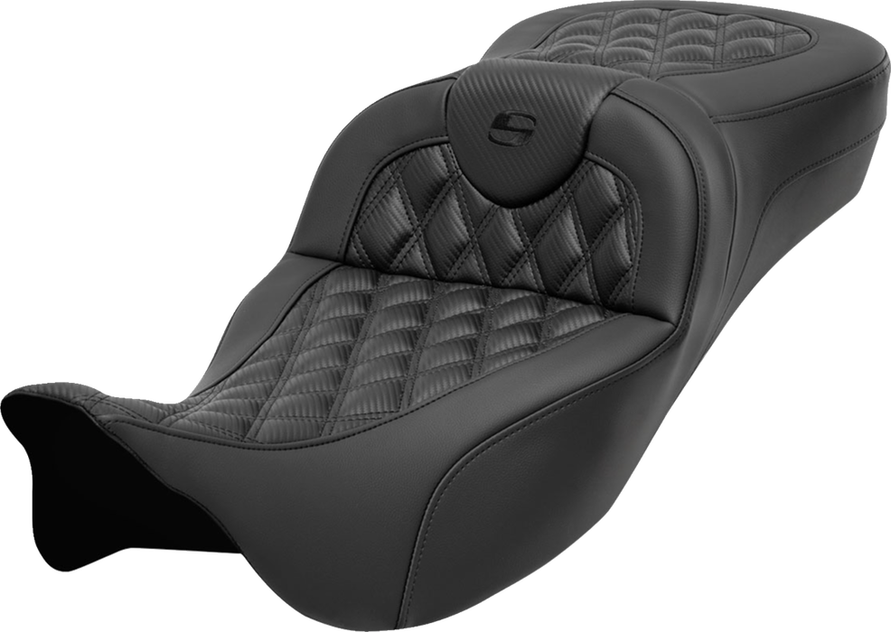 SADDLEMEN Roadsofa Seat - without Backrest - Lattice Stitch - Carbon Fiber - FL' 08-'23 - 808-07CF-184 - PartsOutlet.com.au