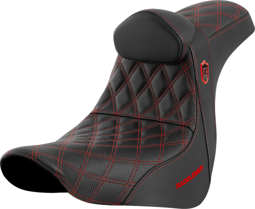 SADDLEMEN Pro Series SDC Performance Seat - with Backrest - Red Stitch - FL/FX '18-'23 SC81829REDRT - PartsOutlet.com.au