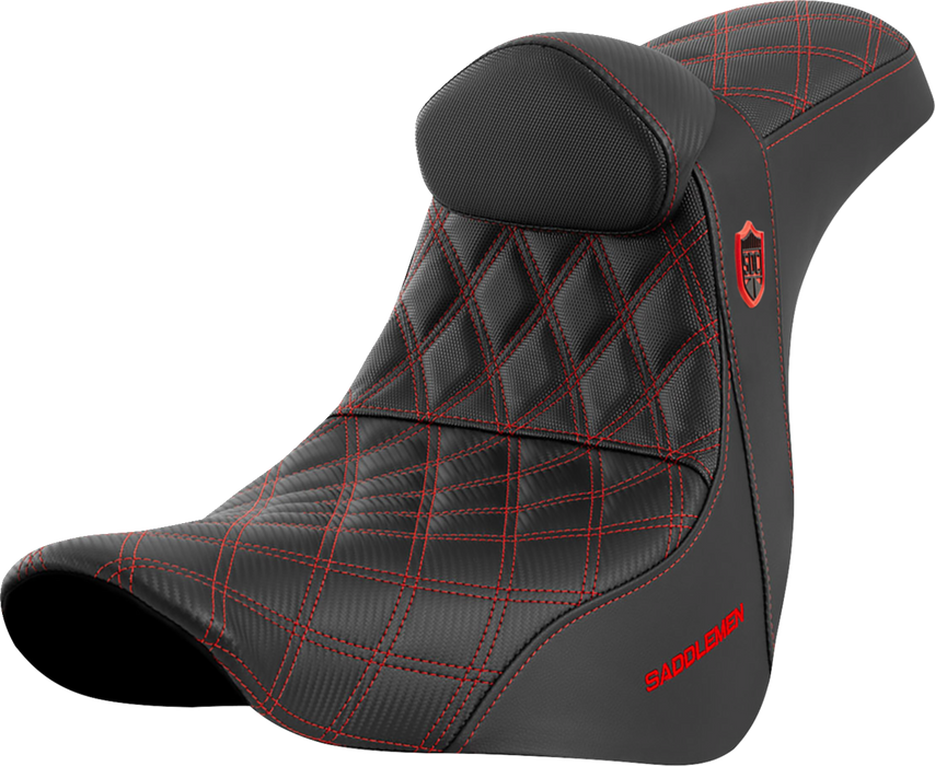 SADDLEMEN Pro Series SDC Performance Seat - with Backrest - Red Stitch - FL/FX '18-'23 SC81829REDRT - PartsOutlet.com.au