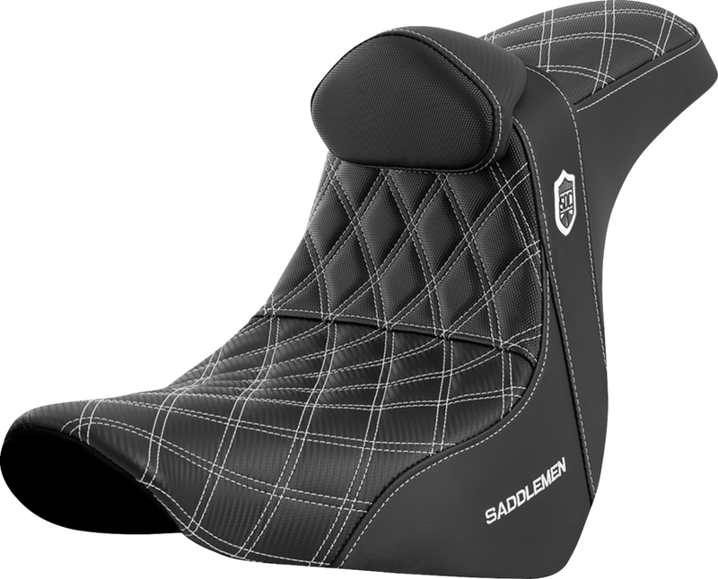 SADDLEMEN Pro Series SDC Performance Seat - with Backrest - White Stitch - FL/FX '18-'23 SC81829WHIRT - PartsOutlet.com.au