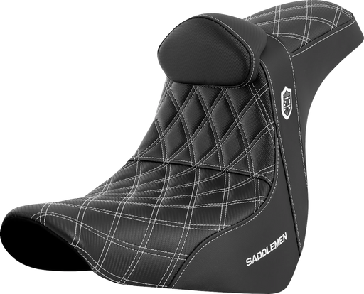 SADDLEMEN Pro Series SDC Performance Seat - with Backrest - White Stitch - FL/FX '18-'23 SC81829WHIRT - PartsOutlet.com.au