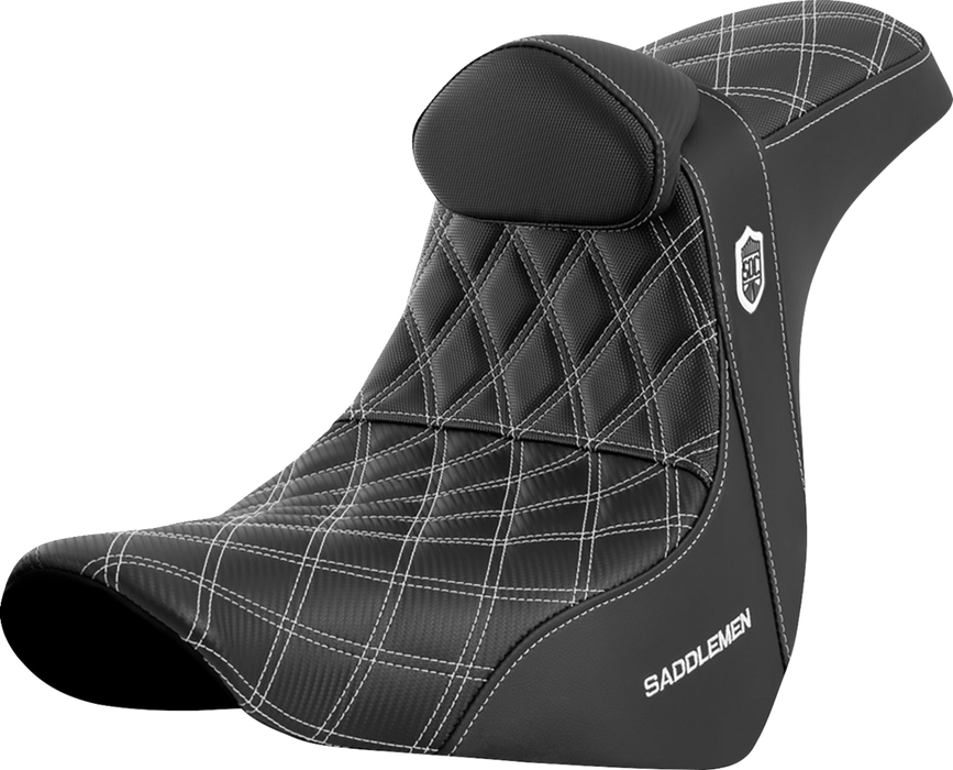 SADDLEMEN Pro Series SDC Performance Seat - with Backrest - White Stitch - FL/FX '18-'23 SC81829WHIRT - PartsOutlet.com.au