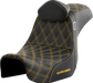 SADDLEMEN Pro Series SDC Performance Seat - with Backrest - Gold Stitch - Dyna '06-'17 - SC80604GOLRT - PartsOutlet.com.au