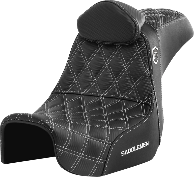 SADDLEMEN Pro Series SDC Performance Seat - with Backrest - White Stitch - Dyna '06-'17 - SC80604WHIRT - PartsOutlet.com.au