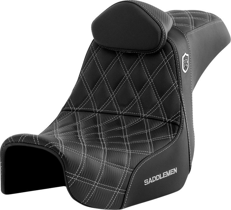 SADDLEMEN Pro Series SDC Performance Seat - with Backrest - Silver Stitch - Dyna '06-'17 - SC80604SILRT - PartsOutlet.com.au