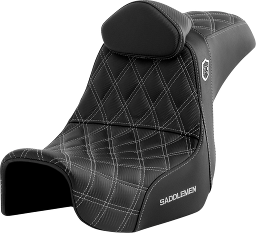 SADDLEMEN Pro Series SDC Performance Seat - with Backrest - Silver Stitch - Dyna '06-'17 - SC80604SILRT - PartsOutlet.com.au