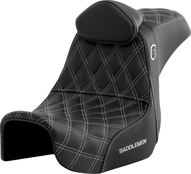 SADDLEMEN Pro Series SDC Performance Seat - with Backrest - Silver Stitch - Dyna '06-'17 - SC80604SILRT - PartsOutlet.com.au