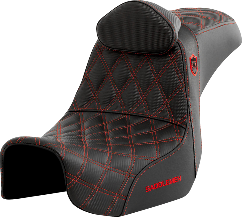 SADDLEMEN Pro Series SDC Performance Seat - with Backrest - Red Stitch - Dyna '06-'17 - SC80604REDRT - PartsOutlet.com.au