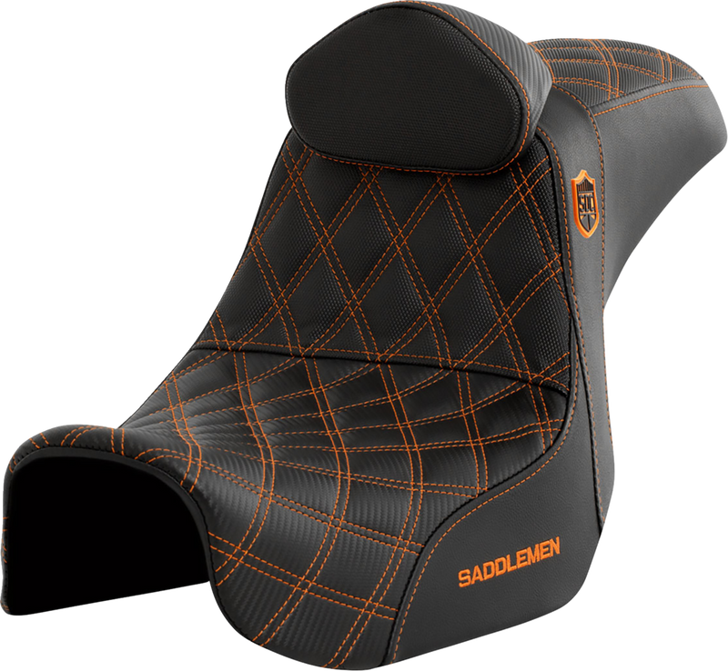 SADDLEMEN Pro Series SDC Performance Seat - with Backrest - Orange Stitch - Dyna '06-'17 - SC80604ORART - PartsOutlet.com.au