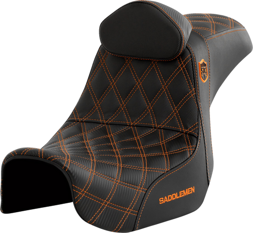 SADDLEMEN Pro Series SDC Performance Seat - with Backrest - Orange Stitch - Dyna '06-'17 - SC80604ORART - PartsOutlet.com.au