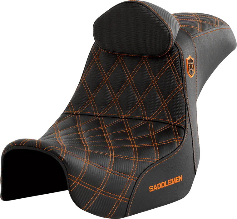 SADDLEMEN Pro Series SDC Performance Seat - with Backrest - Orange Stitch - Dyna '06-'17 - SC80604ORART