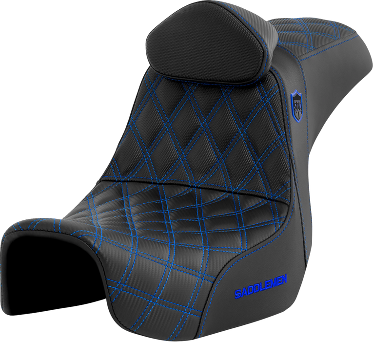 SADDLEMEN Pro Series SDC Performance Seat - with Backrest - Blue Stitch - Dyna '06-'17 - SC80604BLURT - PartsOutlet.com.au