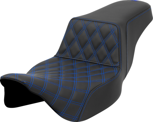 SADDLEMEN Step-Up Seat - Front Lattice Stitch - Blue Stitch - FLH/FLT '08-'23 A808-07B-172BLU - PartsOutlet.com.au