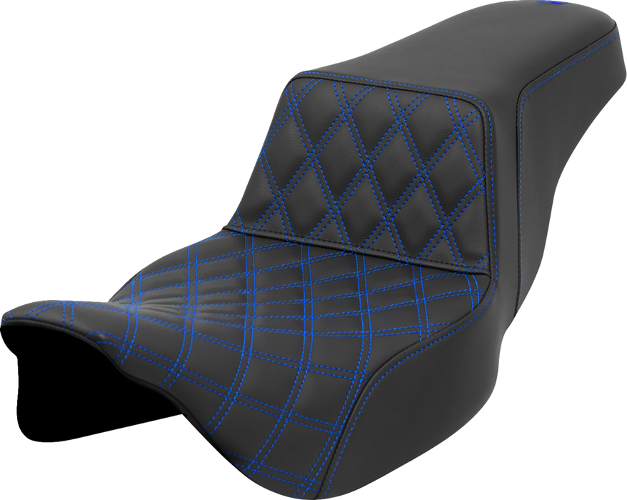 SADDLEMEN Step-Up Seat - Front Lattice Stitch - Blue Stitch - FLH/FLT '08-'23 A808-07B-172BLU - PartsOutlet.com.au