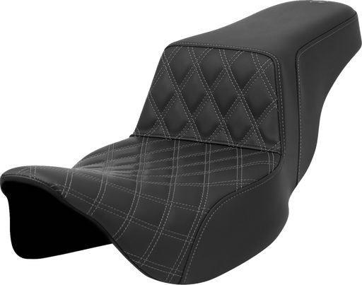 SADDLEMEN Step-Up Seat - Front Lattice Stitch - Gray Stitch - Extended Reach - FLH/FLT '08-'23 - A808-07E-172GRE - PartsOutlet.com.au