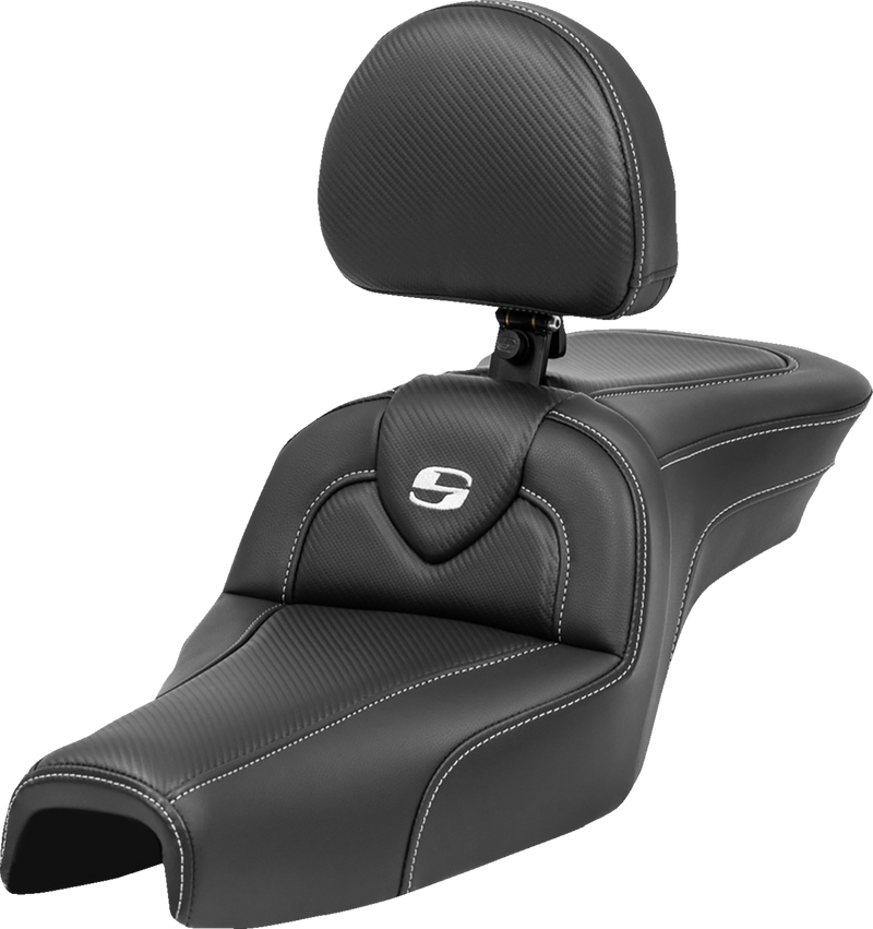 SADDLEMEN Roadsofa Seat - with Backrest - Carbon Fiber - Sportster XL '04-'22 - 4.5 Gal Tanks -807-03-185BR - PartsOutlet.com.au