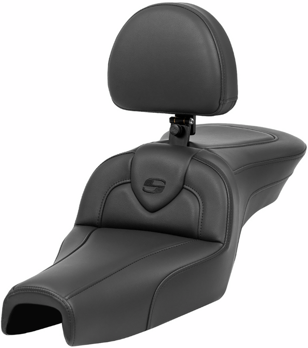 SADDLEMEN Roadsofa Seat - with Backrest - Black - Sportster XL '04-'22 - 807-03-187BR - PartsOutlet.com.au