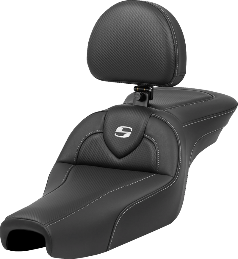 SADDLEMEN Roadsofa Seat - with Backrest - Carbon Fiber - Sportster XL '04-'22 - 3.3 Gal Tanks -807-11-185BR - PartsOutlet.com.au