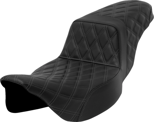 SADDLEMEN Step-Up Seat - Lattice Stitch - Dark Gray Stitch - Extended Reach - FLH/FLT '08-'23 - A808-07E-175GRE - PartsOutlet.com.au