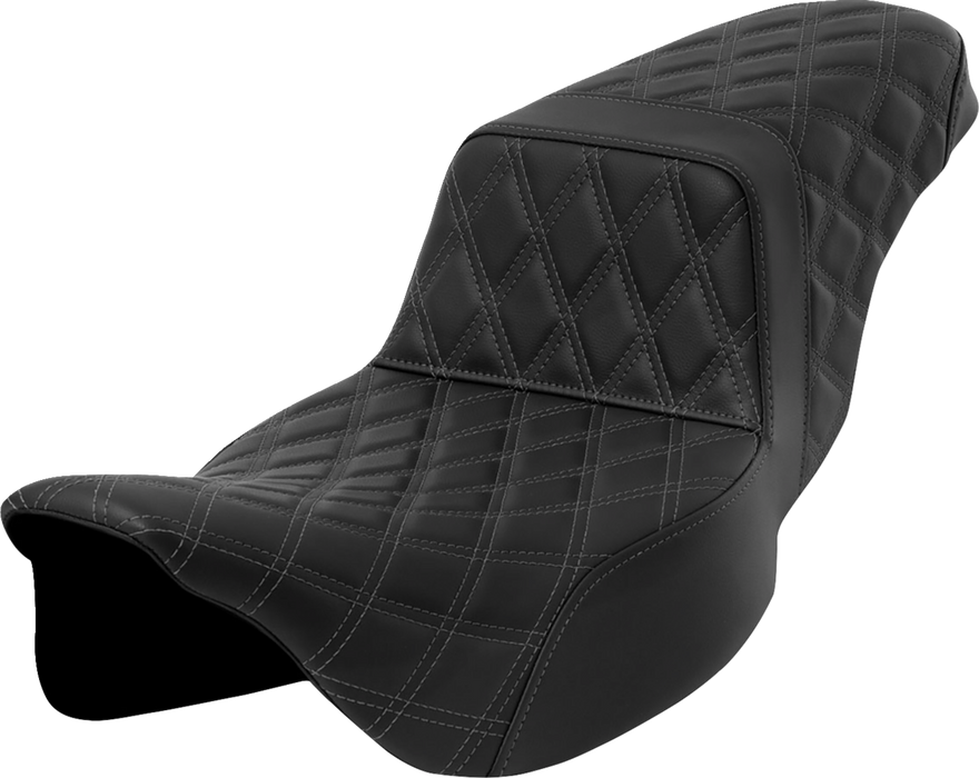 SADDLEMEN Step-Up Seat - Lattice Stitch - Dark Gray Stitch - Extended Reach - FLH/FLT '08-'23 - A808-07E-175GRE - PartsOutlet.com.au