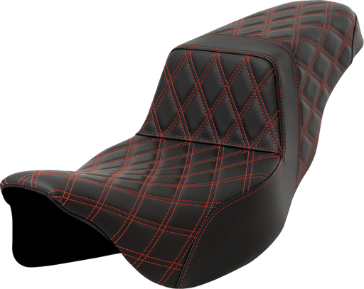 SADDLEMEN Step-Up Seat - Lattice Stitch - Red Stitch - Extended Reach - FLH/FLT '08-'23 - A808-07E-175RED - PartsOutlet.com.au