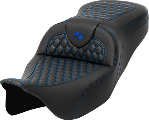 SADDLEMEN RoadSofa Seat - Honeycomb - Blue Stitch - without Backrest - FLH/FLT '08-'23 A808-07B-189BLU - PartsOutlet.com.au