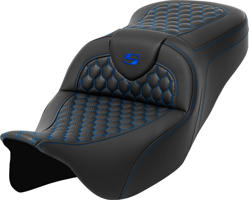 SADDLEMEN RoadSofa Seat - Honeycomb - Blue Stitch - without Backrest - FLH/FLT '08-'23 A808-07B-189BLU - PartsOutlet.com.au