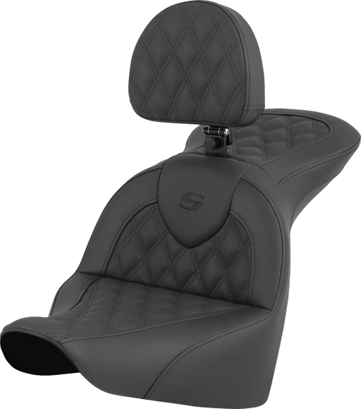 SADDLEMEN RoadSofa Seat - Lattice Stitch - with Driver Backrest - FLFB/S & FXBR '18-'24 818-27-182BR - PartsOutlet.com.au