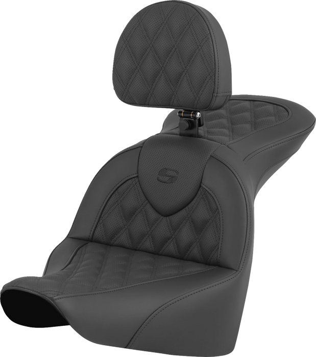 SADDLEMEN RoadSofa Seat - Lattice Stitch - with Driver Backrest - FLFB/S & FXBR '18-'24 818-27-182BR - PartsOutlet.com.au